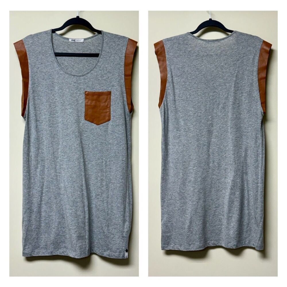 ONE BY ONE TEASPOON T-Shirt Dress, Genuine Leather Trim, Cotton, Sz S